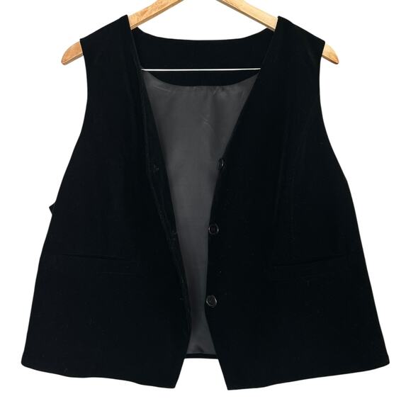 Black Velvet Vest XL Button Front Tailored Sleeveless Blazer - Picture 3 of 5